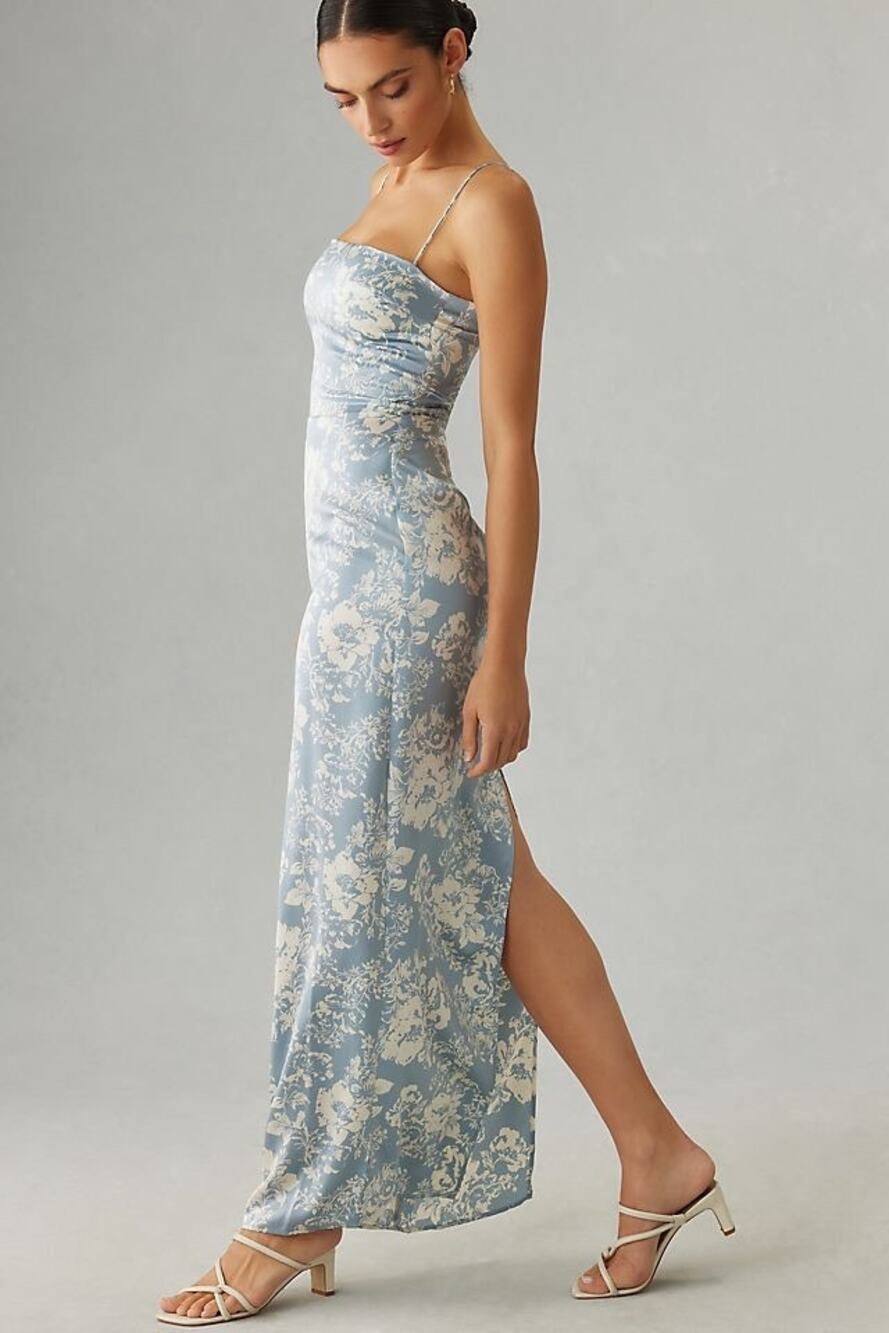 Reformation Frankie Maxi Dress in Ice color with a floral pattern size 6"